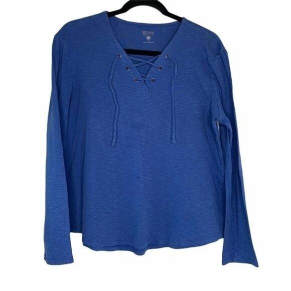 Ruff Hewn Blue Lace Up Long Sleeve Top Petite Large - Picture 1 of 8